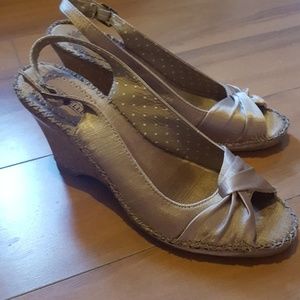 Champagne satin cork wedge